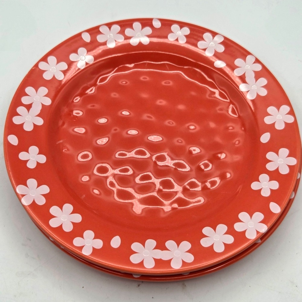Set of 2 Temp-tations by Tara Fields of Flowers 8"  ORANGE Salad Luncheon Plates